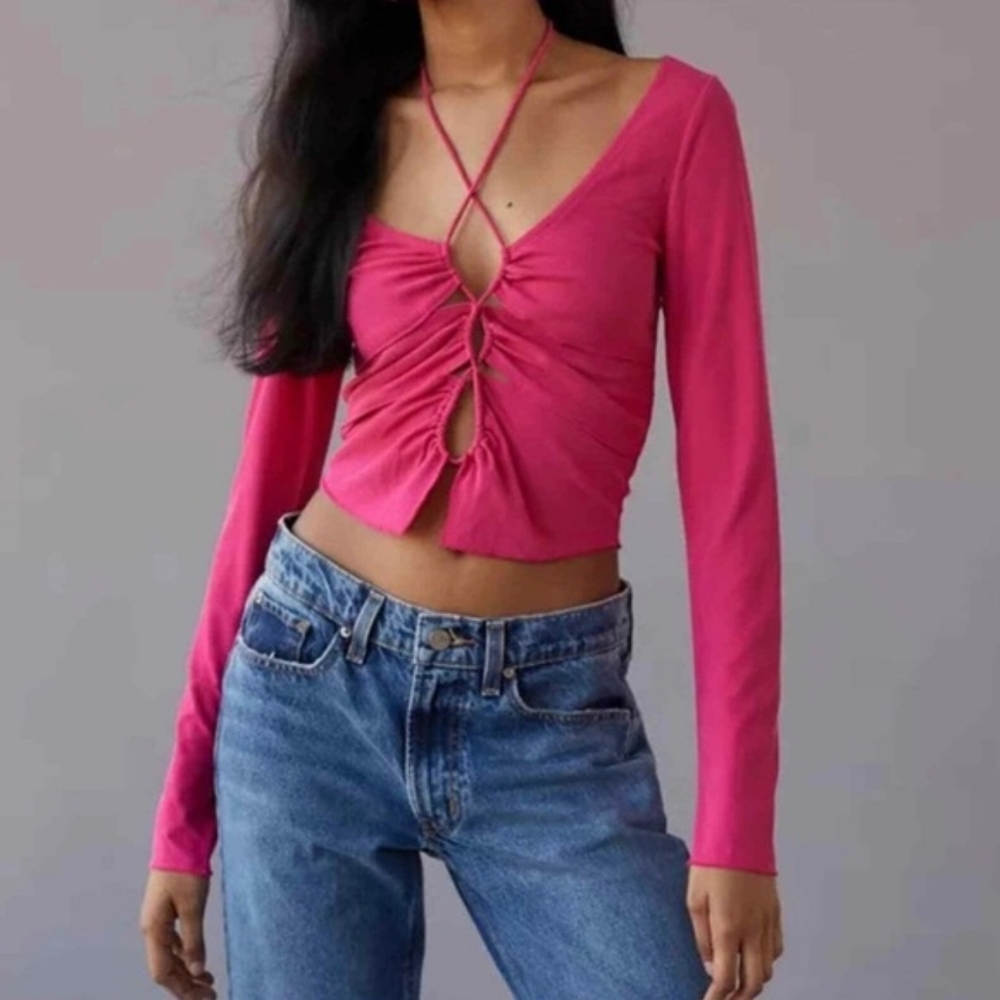 NWT Urban Outfitters Elena Drawstring Cutout Top XS